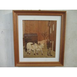 Quadro di sculture in legno “coppia di buoi che tirano il carro con contadino”